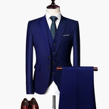 Herren Slim Fit 3-teiliges Anzugset für festliche Anlässe und Business