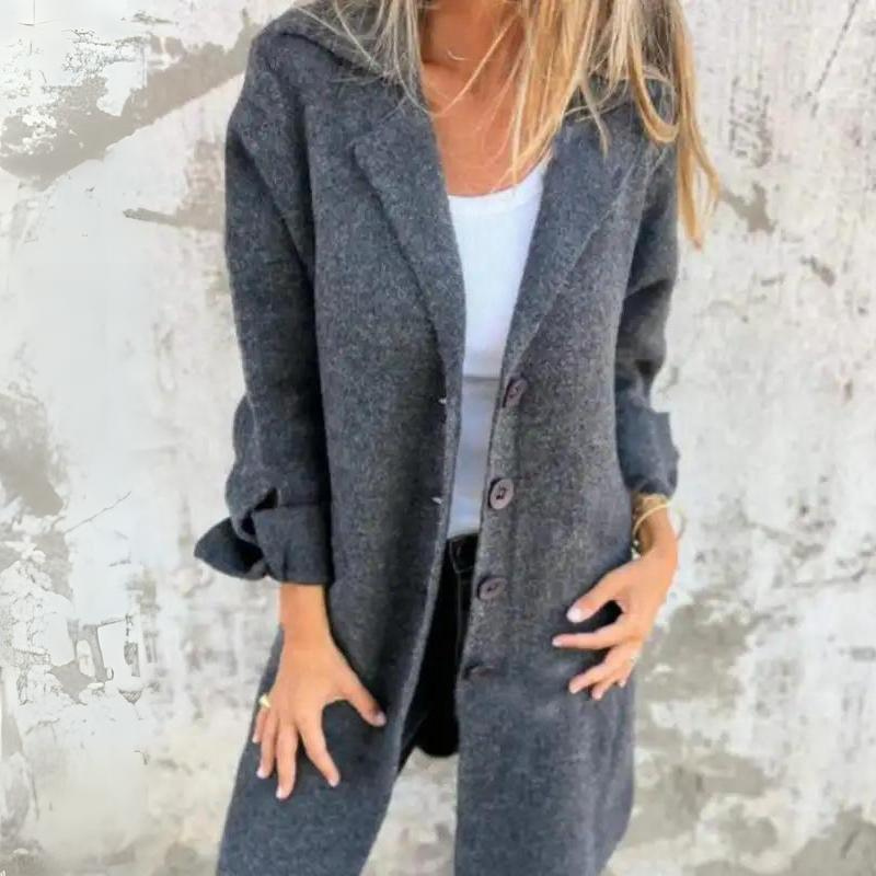 Kyline | Eleganter Langer Damenmantel mit Komfortablen Knöpfen
