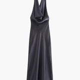 Sophia | Satin-Maxikleid mit Wasserfallkragen