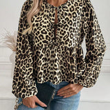 Leoprint – Damenbluse mit Schleife