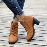 Damen Schnürstiefeletten | Chunky Heel mit Reißverschluss