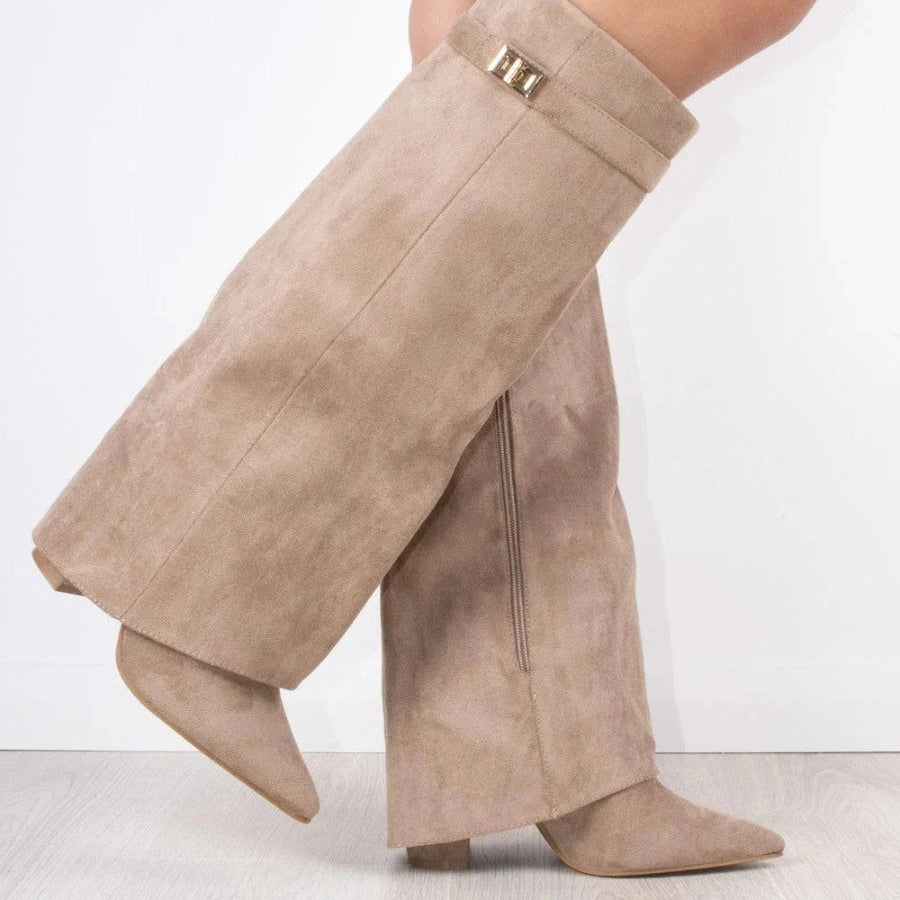 Evy | Elegante Damenstiefel aus hochwertigem Suede mit goldenen Akzenten
