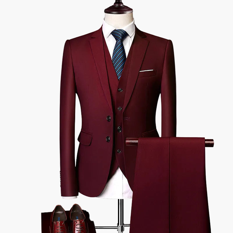 Herren Slim Fit 3-teiliges Anzugset für festliche Anlässe und Business