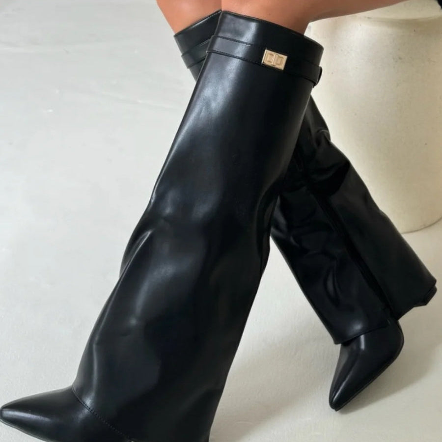 Evy | Elegante Damenstiefel aus hochwertigem Suede mit goldenen Akzenten