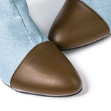 Chloe | Denim kniehohe Stiefel mit Absatz & Einstellbar Braun Gürtel