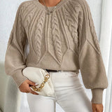 Damen Strickpullover – Eleganter Zopfmuster Pullover mit Rundhals
