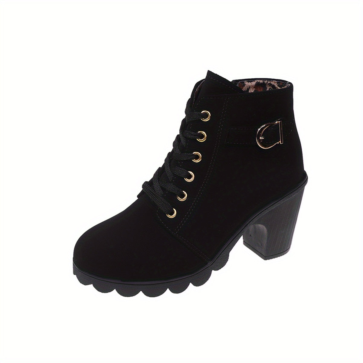Damen Schnürstiefeletten | Chunky Heel mit Reißverschluss