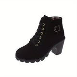 Damen Schnürstiefeletten | Chunky Heel mit Reißverschluss