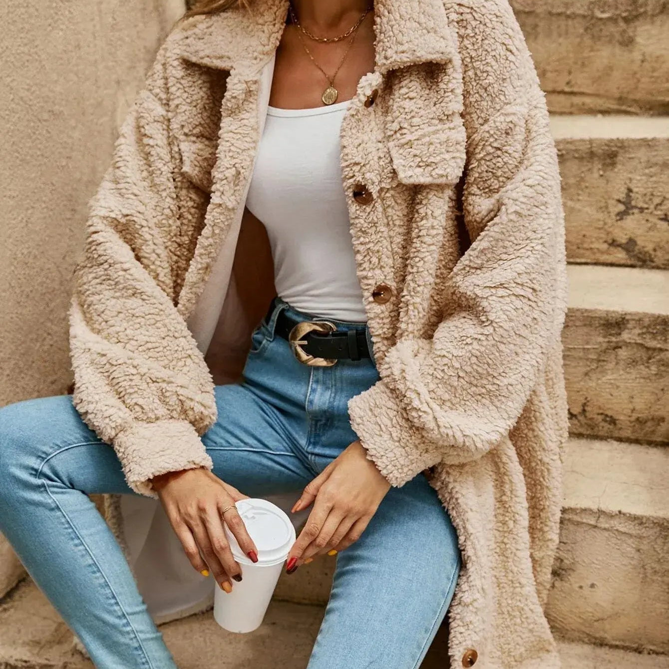 Halie | Bequeme Teddy-Jacke mit Knopfleiste & Brusttaschen