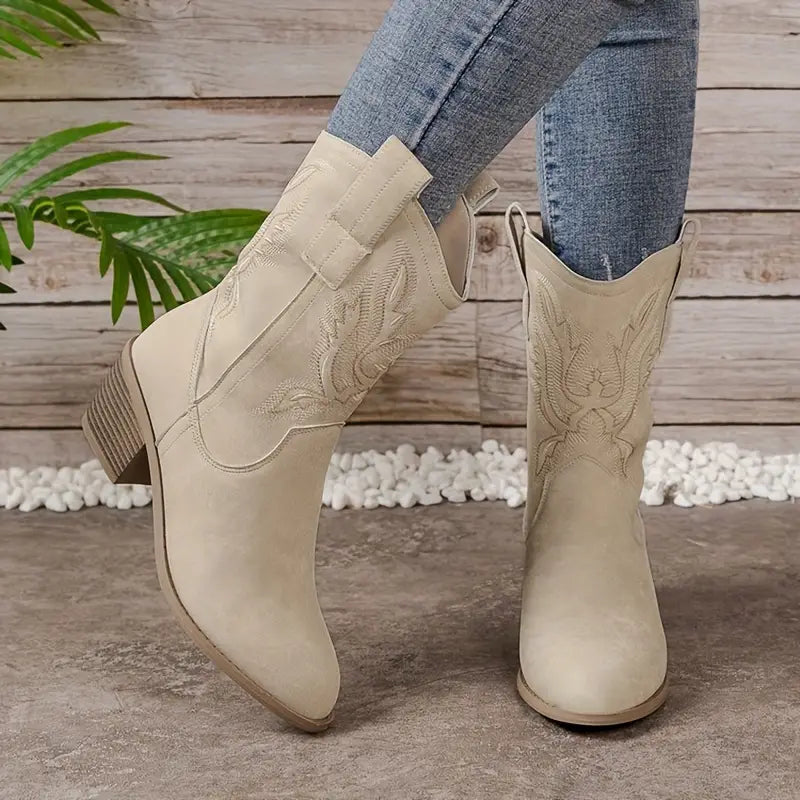 Damen Mid-Calf Western Stiefel | Blockabsatz
