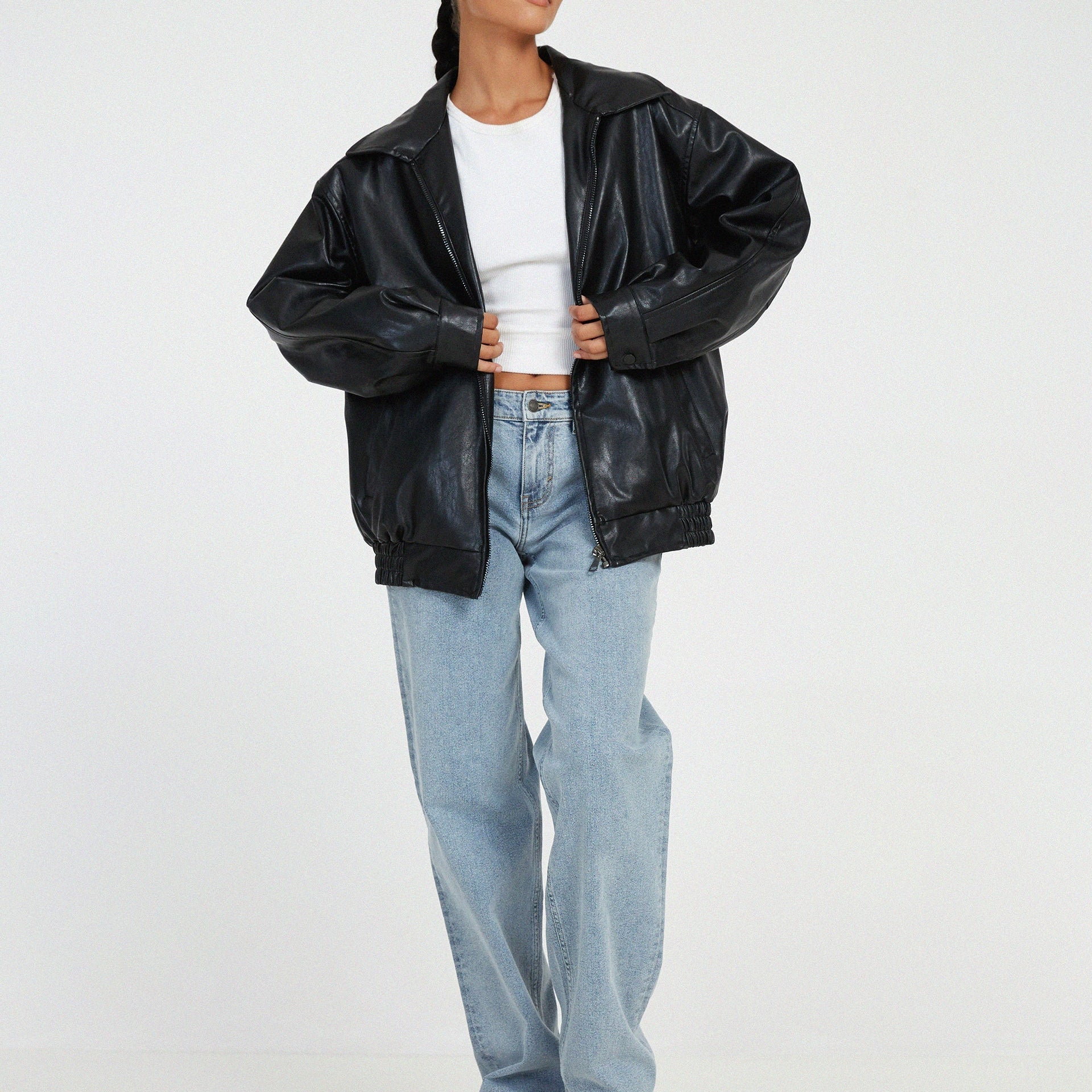 Sophia – Damen Oversized Kunstlederjacke