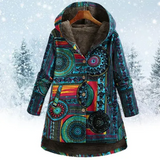 Evaan | Damen Boho Patchwork Kapuzenjacke mit warmer Fütterung