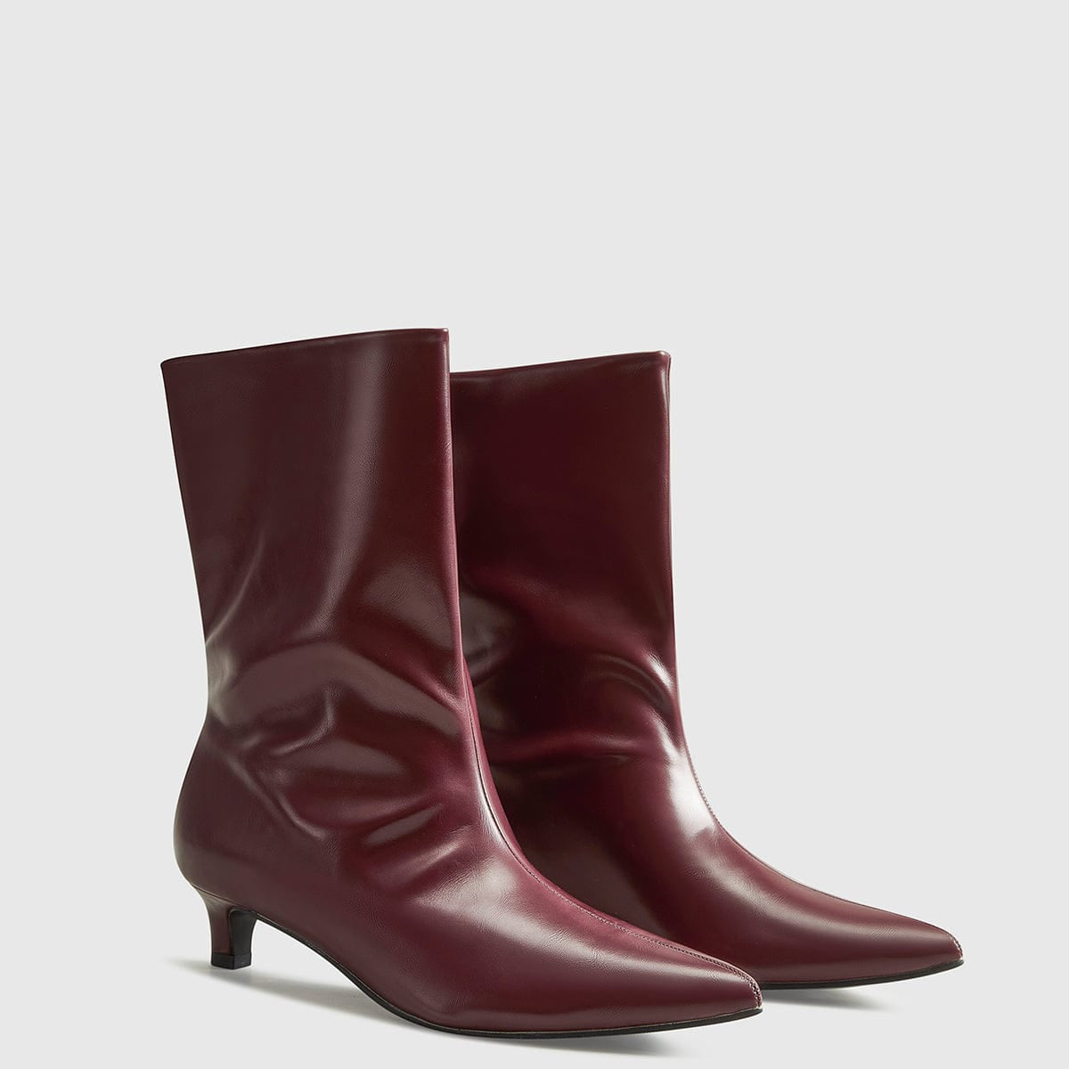 Élise | Minimalistische Leder-Stiefeletten in Burgunderrot