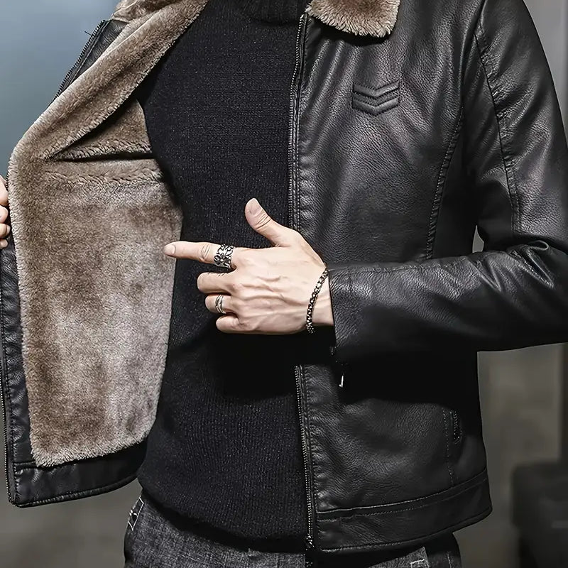 Herren – Lederjacke mit Fellkragen