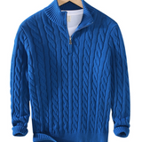 Zopfmuster - Strickpullover mit Halbem Reißverschluss