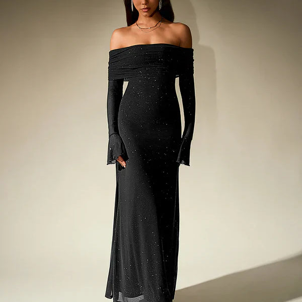 Alina - Schulterfreies Abendkleid Braun