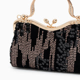 Alyannah | Navyblaue Samt-Clutch mit goldenen Pailletten & verziertem Griff – Elegante Abendtasche für Damen