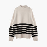 Emily | Hoher Hals Schwarze Streifen Übergröße Strickpullover