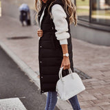 Beige Steppweste für Damen - Knielang für Herbst und Winter