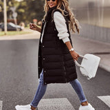 Beige Steppweste für Damen - Knielang für Herbst und Winter