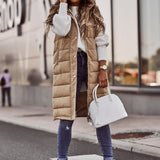 Beige Steppweste für Damen - Knielang für Herbst und Winter