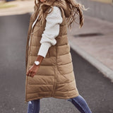 Beige Steppweste für Damen - Knielang für Herbst und Winter