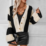 Gestreifter - Damen Cardigan Blockfarben