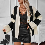 Gestreifter - Damen Cardigan Blockfarben
