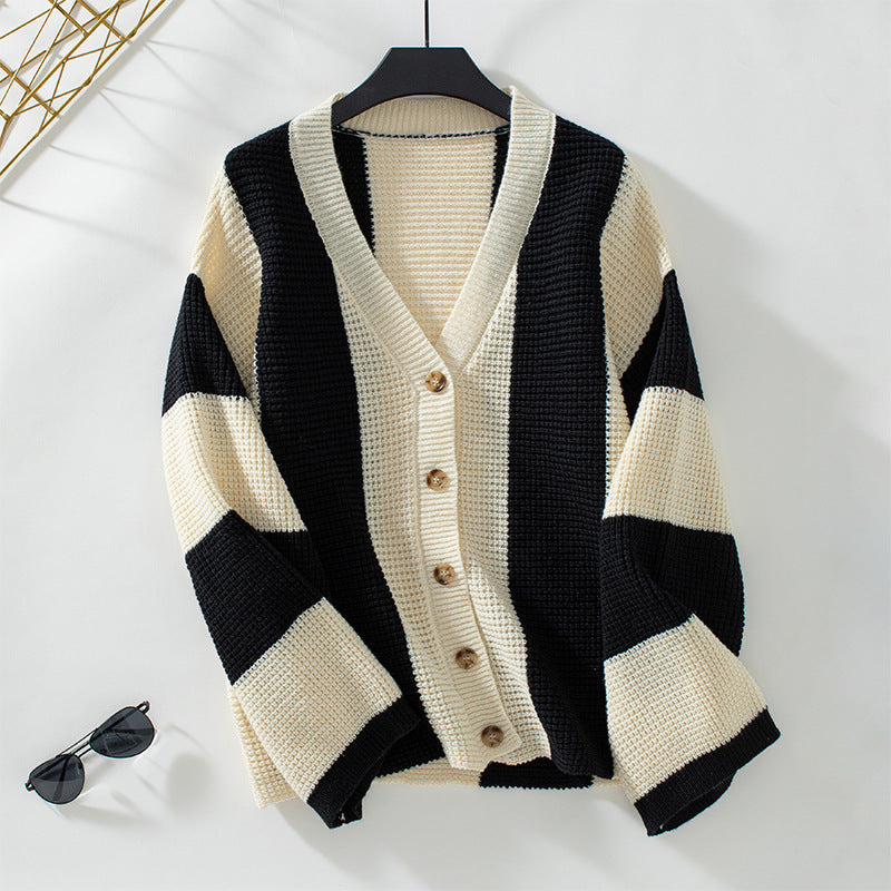 Gestreifter - Damen Cardigan Blockfarben