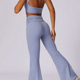 Liana - Hellblaue Flare-Leggings mit High-Waist