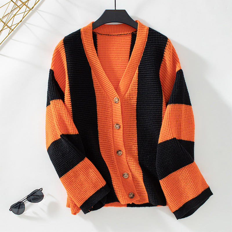 Gestreifter - Damen Cardigan Blockfarben