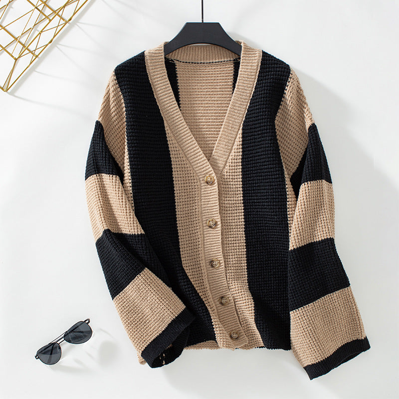 Gestreifter - Damen Cardigan Blockfarben