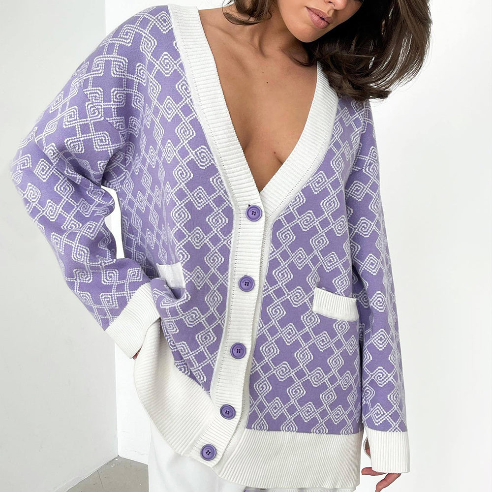 Geometrischer - Damen Strick-Cardigan