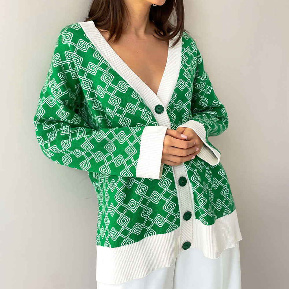 Geometrischer - Damen Strick-Cardigan