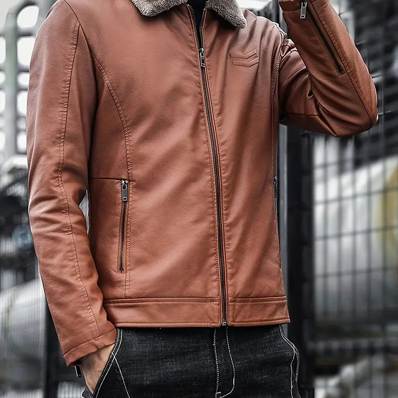 Herren – Lederjacke mit Fellkragen