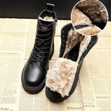 Lia | Schwarze Leder gefütterte Schnürboots mit Profilsohle