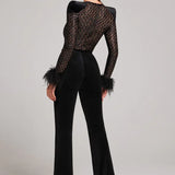 Margit - Bodycon-Jumpsuit mit Federn