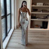 Emilia – Glitzerndes Maxikleid mit Spaghettiträgern