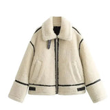 Dominique | Lässige Jacke mit Pelzkragen und Farbblockierung