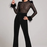 Margit - Bodycon-Jumpsuit mit Federn