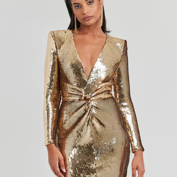 Hanna - Pailletten Langarm Kleid