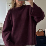 Damen Pullover Bordeaux – Warmer Strickpullover mit Rundhals