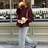 Damen Pullover Bordeaux – Warmer Strickpullover mit Rundhals