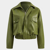 Mila – Grüne Kunstlederjacke Damen