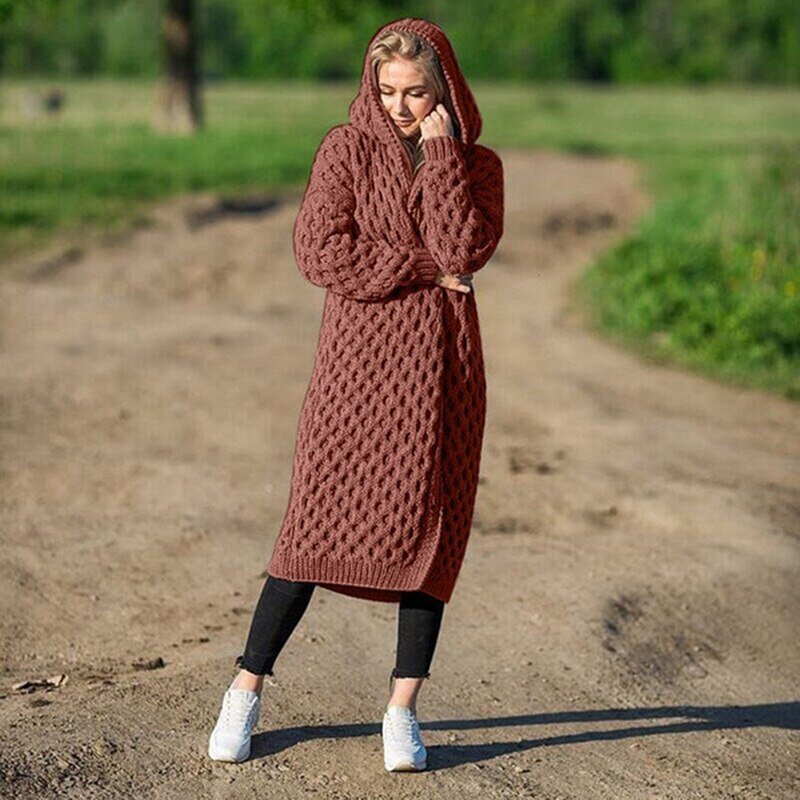 Langes – Damen Strickkleid mit Zopfmuster