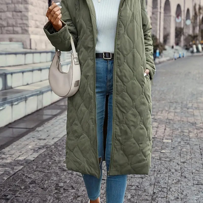 Baumwoll-Steppmantel mit Kapuze und langen Ärmeln