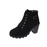Damen Schnürstiefeletten | Chunky Heel mit Reißverschluss