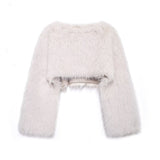 Cropped Kunstfell Pullover mit weiten Ärmeln für Damen