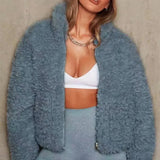Cleo | Kuschelige Teddyjacke in Zimtbraun mit Zipper & Cropped-Schnitt