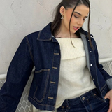 Damen-Denim-Set mit Cropped Jacke und Minirock